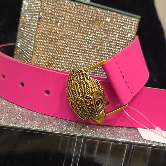 Kurt Geiger London Eagle Head Leather Belt- Fuschia/Antique Brass - Picture 7 of 8